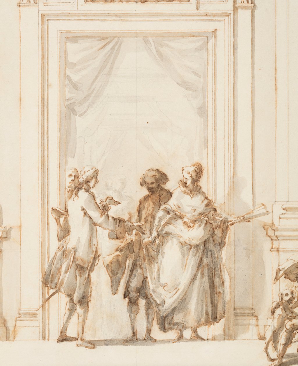 Dibujo, Diseño del portal norte, Gran Galería, Villa Albani, Roma, Italia, 1755-56 de Carlo Marchionni