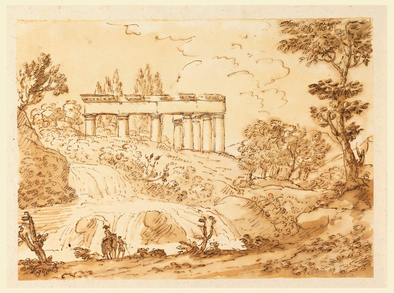 Dibujo, Paisaje con ruinas de templo, 1770-1786 de Carlo Marchionni