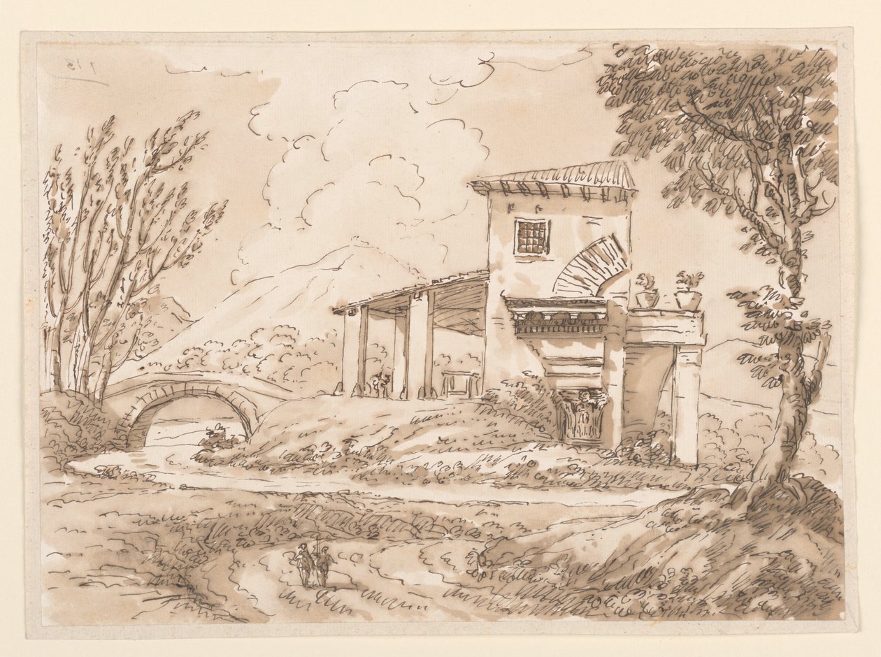 Dibujo, Paisaje con villa, 1750-60 de Carlo Marchionni