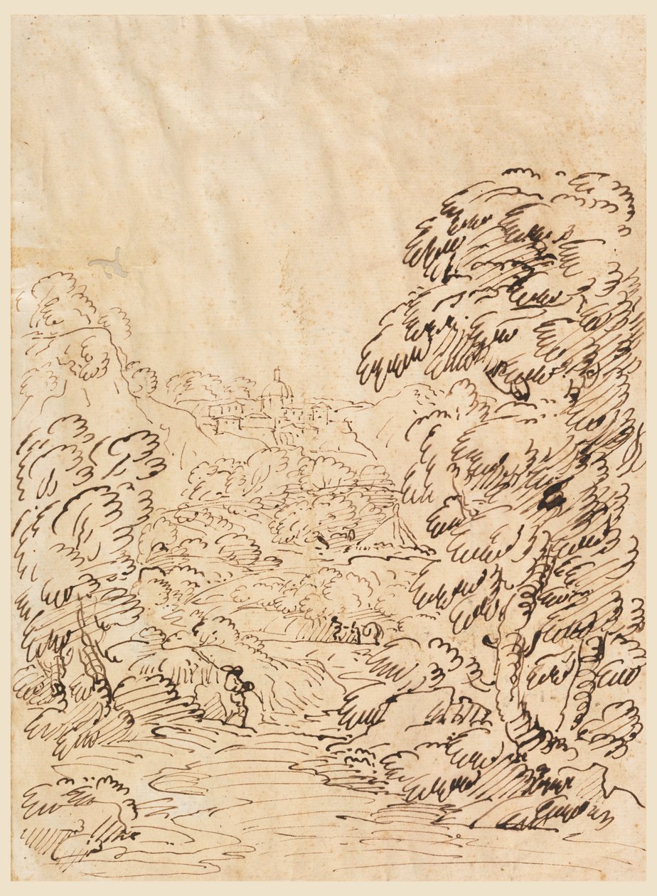 Dibujo, Camino que conduce a una ciudad montañosa, 1750-86 de Carlo Marchionni
