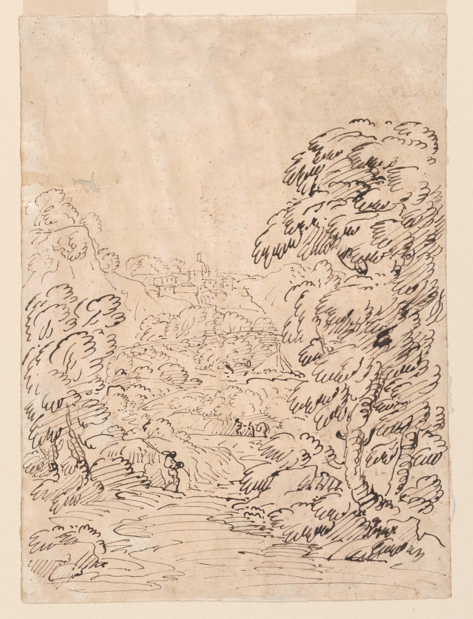 Dibujo, Camino que conduce a una ciudad montañosa, 1750-86 de Carlo Marchionni