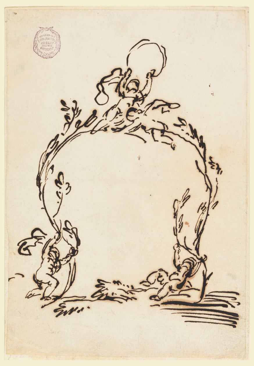 Dibujo, Boceto de una cartela, 1760-80 de Carlo Marchionni