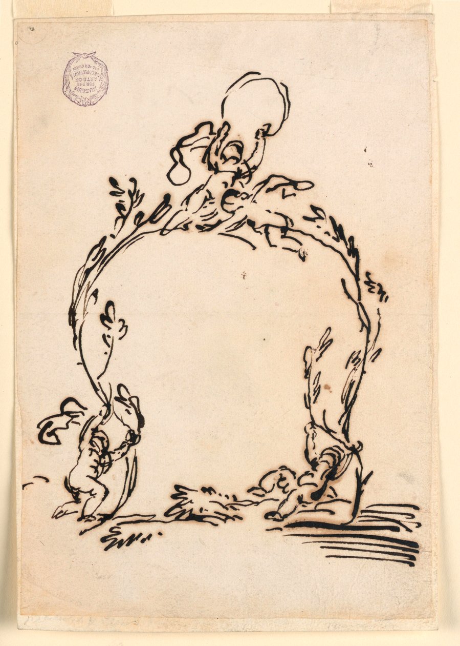 Dibujo, Boceto de una cartela, 1760-80 de Carlo Marchionni