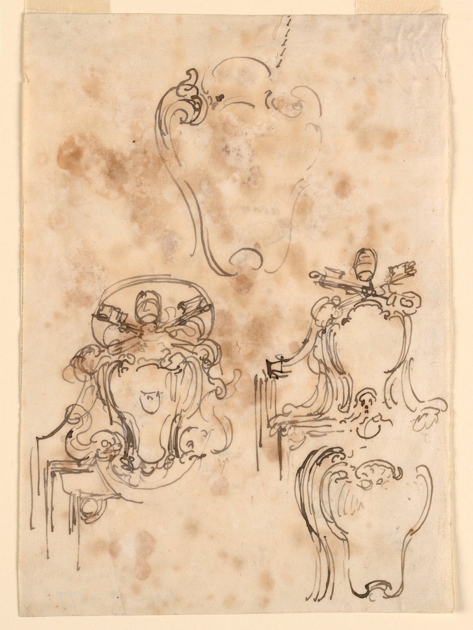 Dibujo, Bocetos para marcos y escudos, 1758-69 de Carlo Marchionni