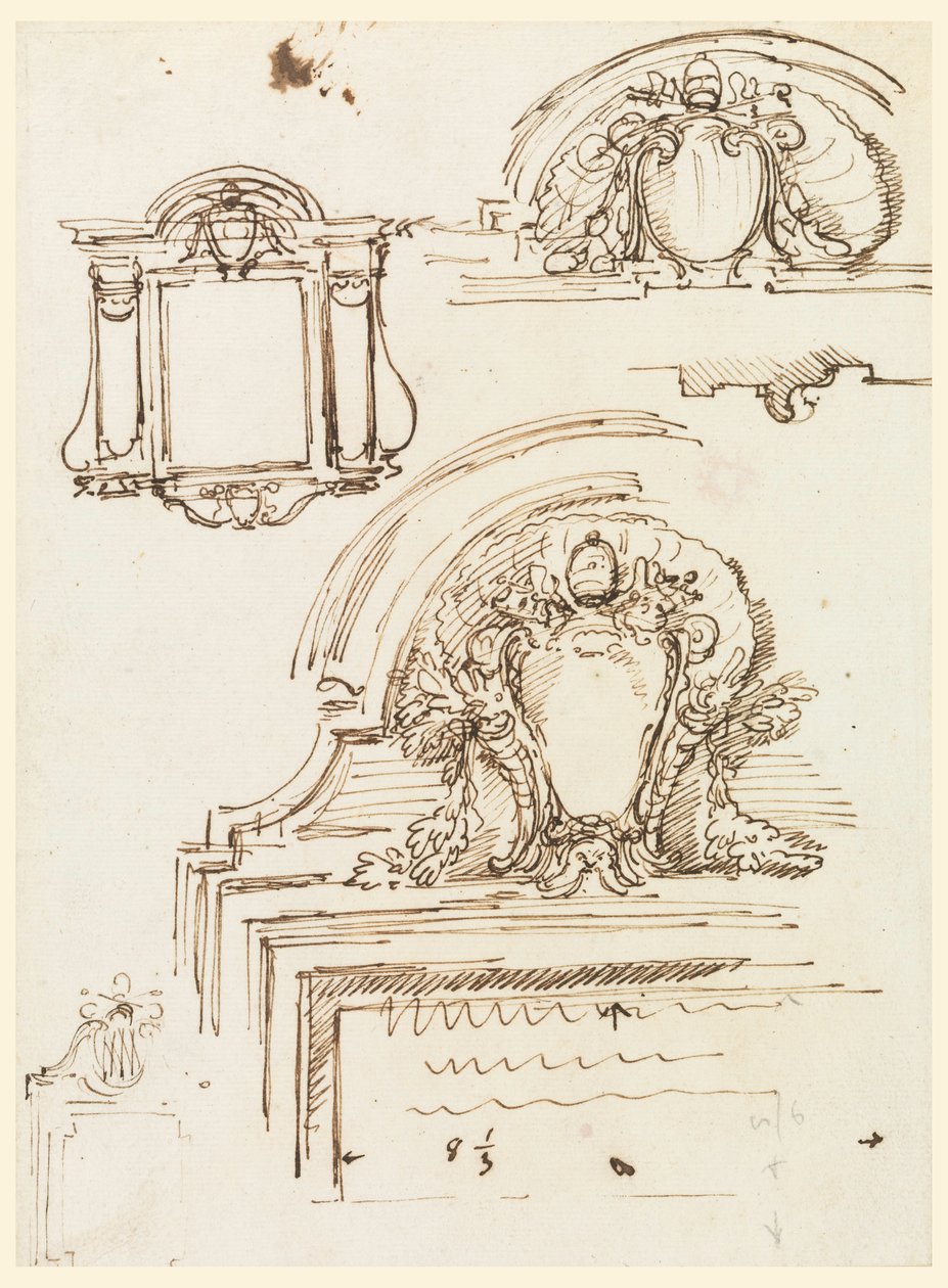 Dibujo, Bocetos para marcos, para la Sacristía de San Pedro, 1740-58 de Carlo Marchionni
