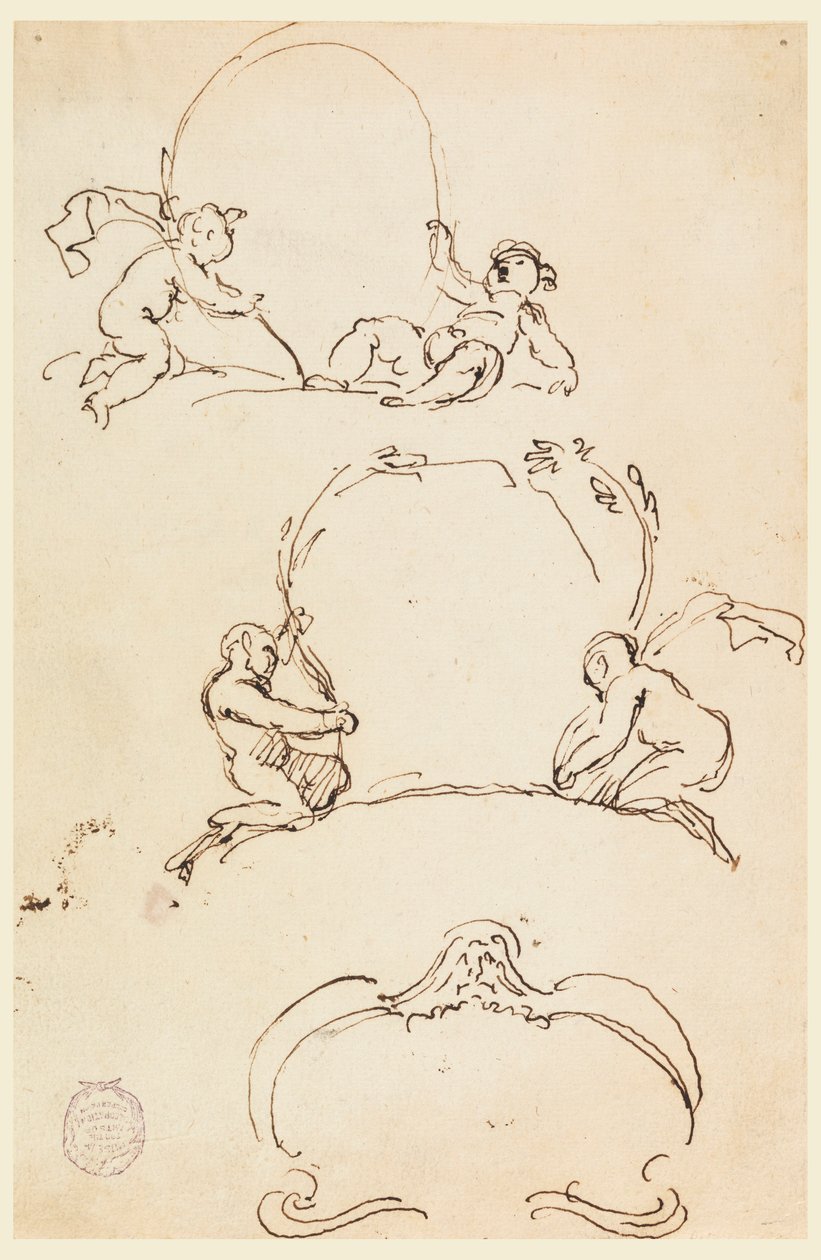 Dibujo, Tres bocetos de cartuchos, antes de 1775 de Carlo Marchionni