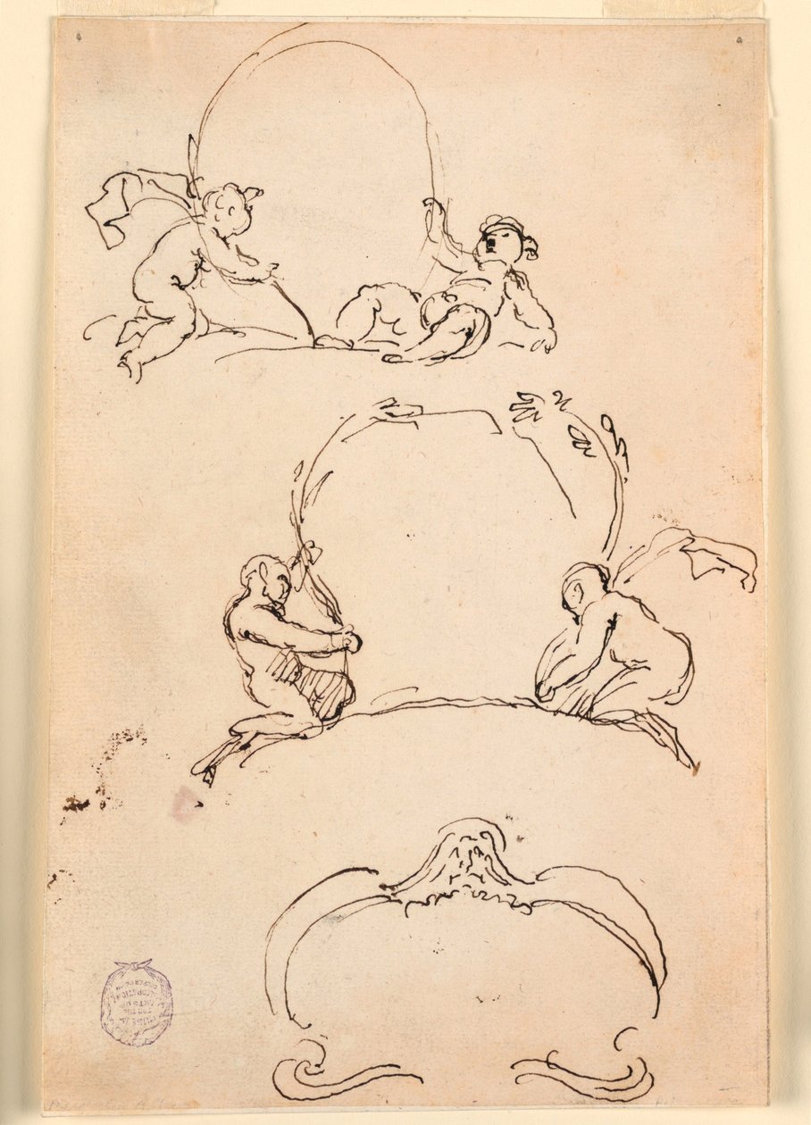 Dibujo, Tres bocetos de cartuchos, antes de 1775 de Carlo Marchionni