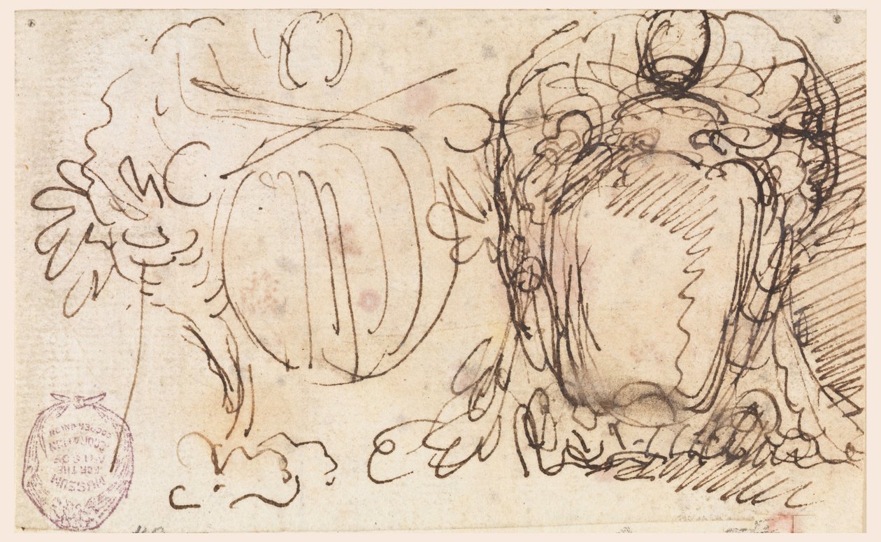 Dibujo, Dos escudos de armas del Papa Benedicto XIV, 1740-58 de Carlo Marchionni