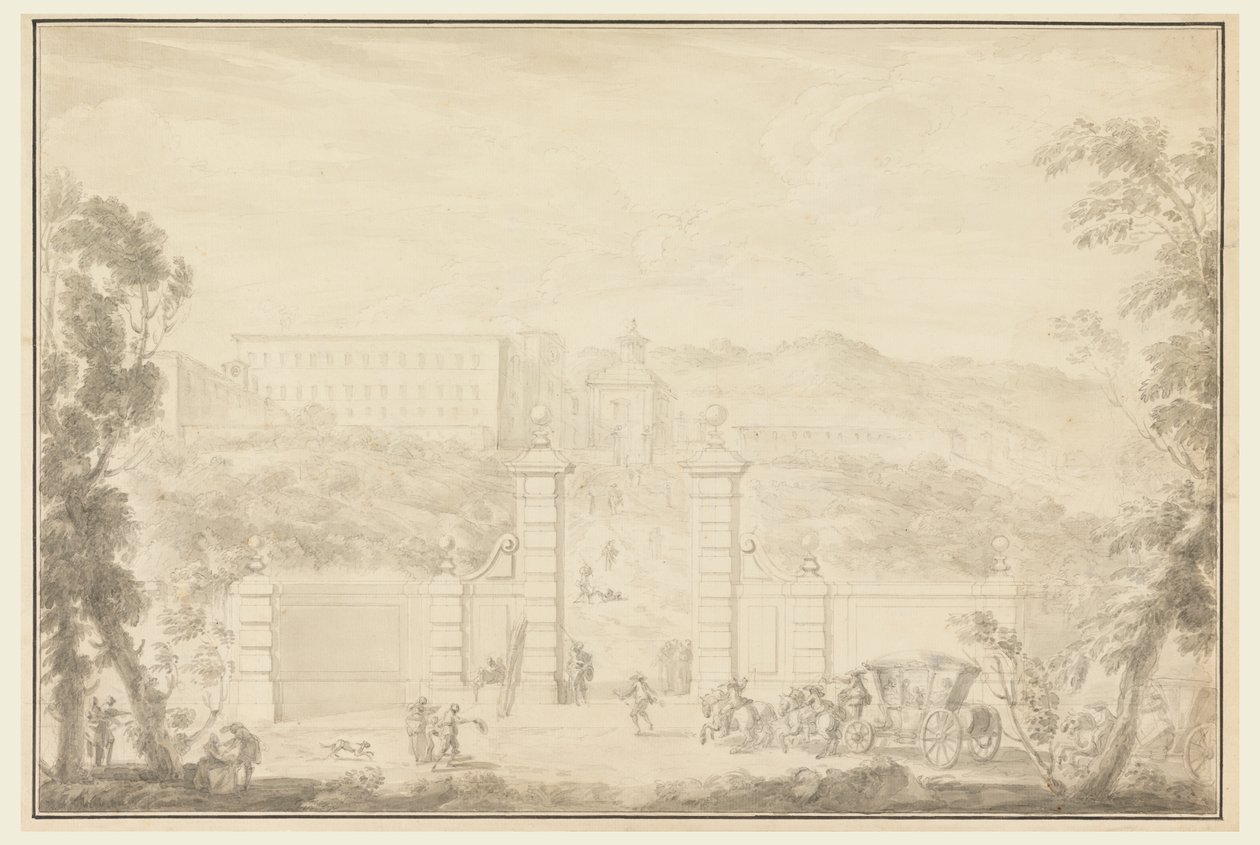 Vista de un monasterio recibiendo visita de grandes personas de Carlo Marchionni