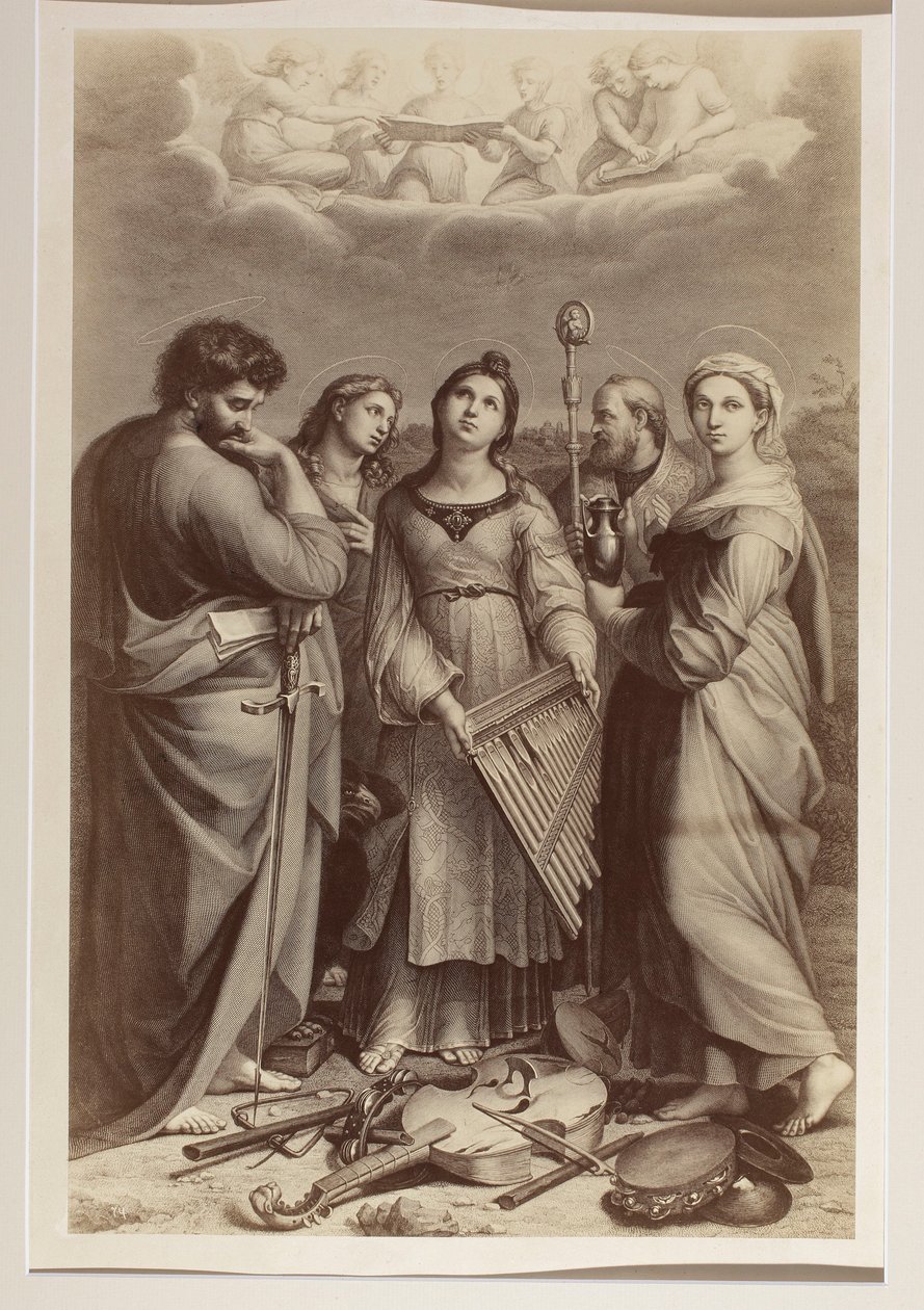 «El éxtasis de Santa Cecilia», grabado en cobre de autor desconocido, basado en un cuadro de Rafael (1483-1520) de Carlo Naya
