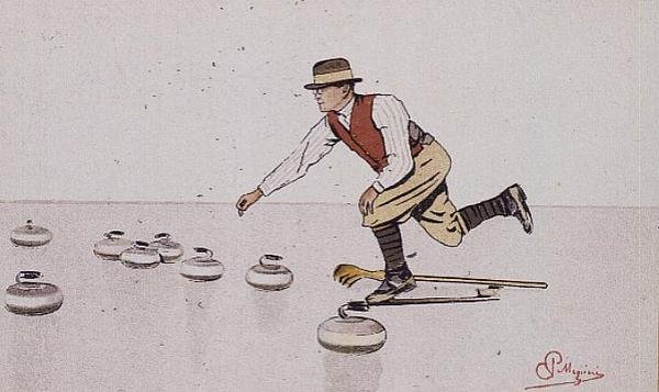 Hombre lanzando una piedra en un juego de curling de Carlo Pellegrini