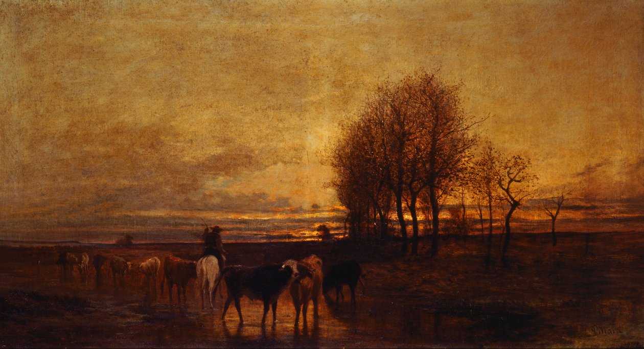 Animales conducidos al agua, por Carlo Pittara de Carlo Pittara