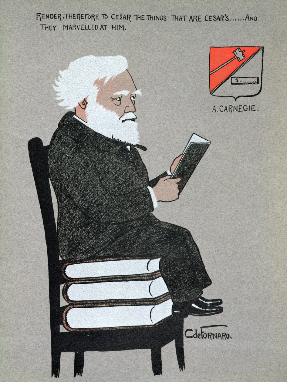 Caricatura de Andrew Carnegie (1835-1919), ilustración de "Millionaires of America". de Carlo de Fornaro