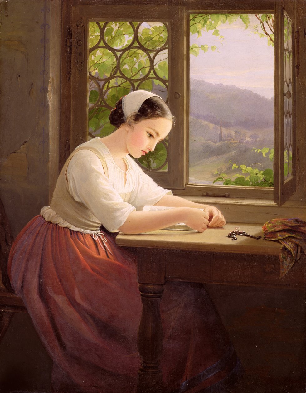 Niña Leyendo junto a una Ventana Abierta de Caroline von der Embde