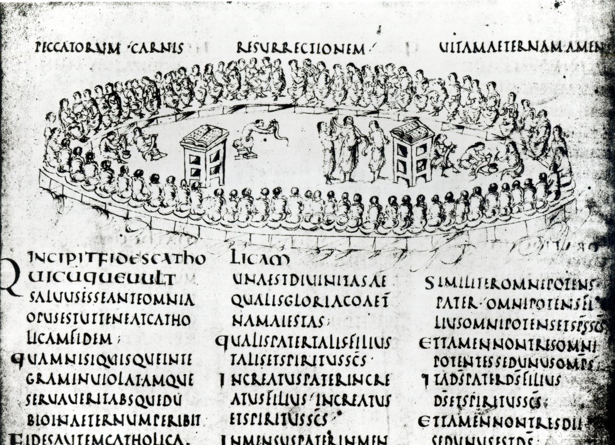 Ilustración de una escena de uno de los Salmos, del Salterio de Utrecht, copia del original de Reims ahora en la Biblioteca de la Universidad de Utrecht de Carolingian School