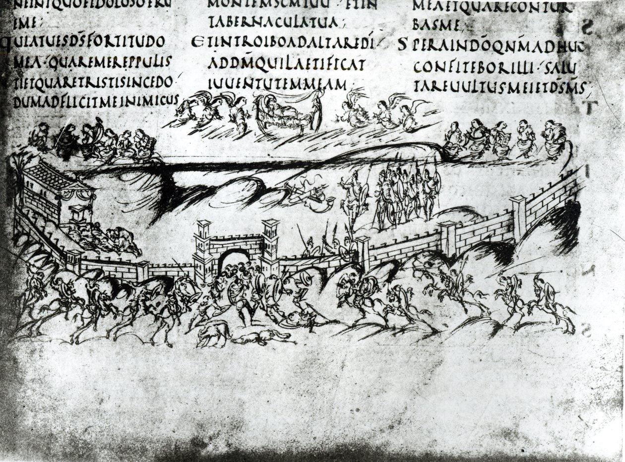 Ilustración de varias escenas del Salmo 43 incluyendo el verso Despierta, ¿por qué duermes, oh Señor?, del Salterio de Utrecht, copia del original de Reims ahora en la Biblioteca de la Universidad de Utrecht de Carolingian School