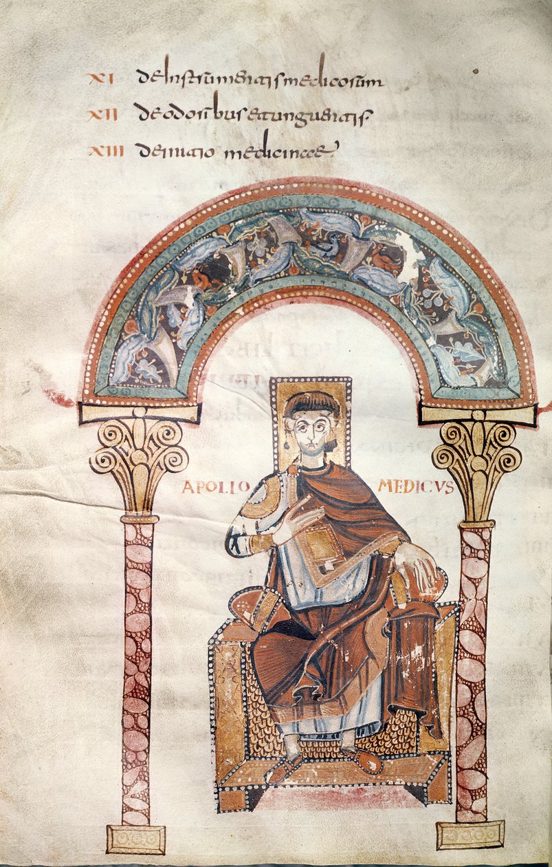 Ms CCII fol.91v Apolo Médico, de Etymologiae por Isidoro de Sevilla de Carolingian School