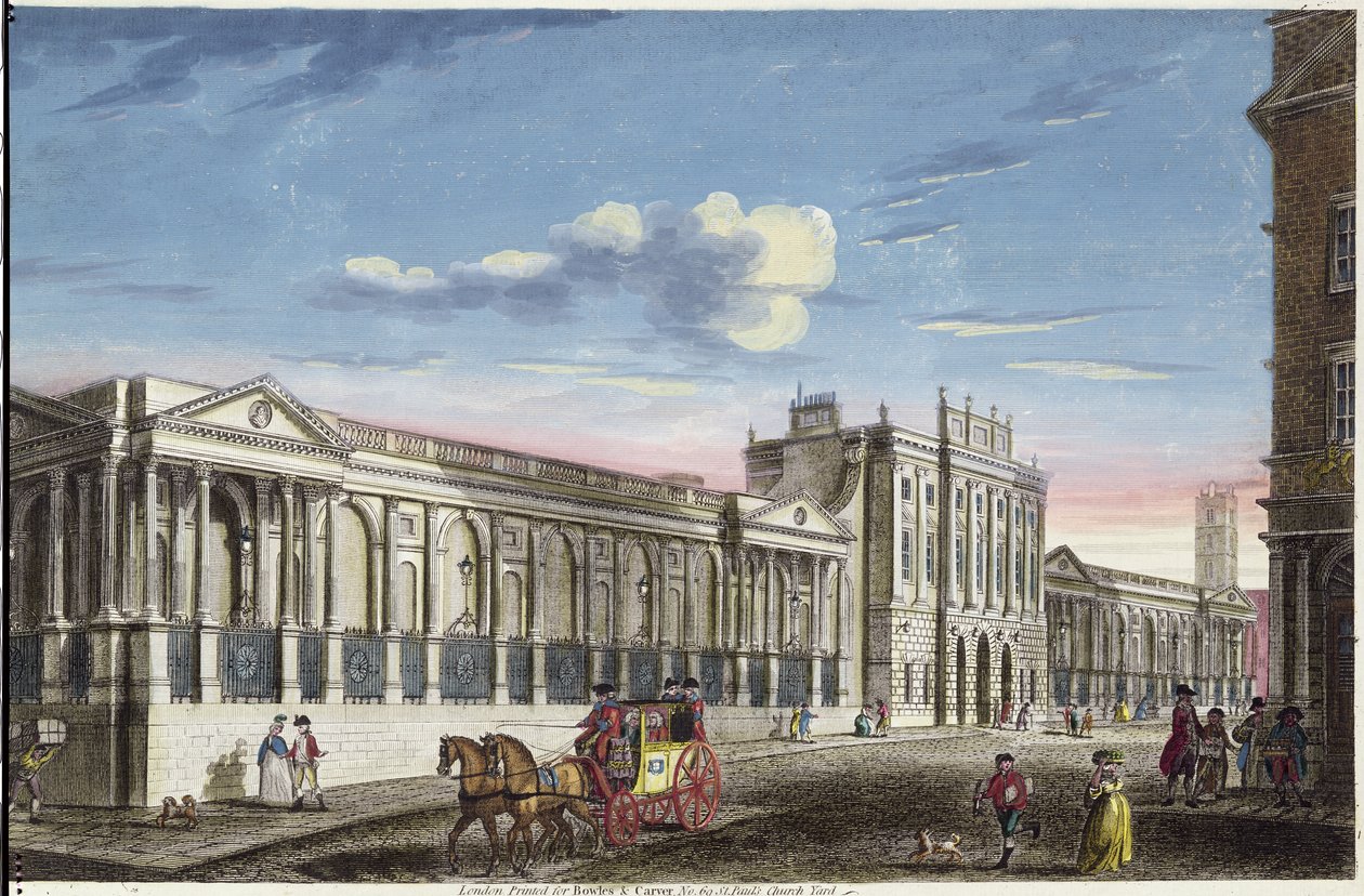 Banco de Inglaterra, calle Threadneedle, grabado por Bowles y Carver de Carrington Bowles and Samuel Carver
