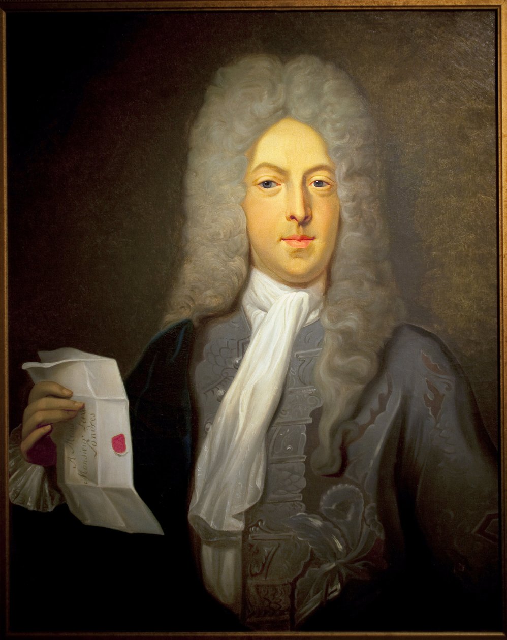 Retrato de John Law (1671-1729), financiero escocés e interventor en Francia, responsable de la quiebra de 1720. Pintura de Casimir Balthazar (1811-1875), Óleo sobre lienzo de Casimir de Balthasar