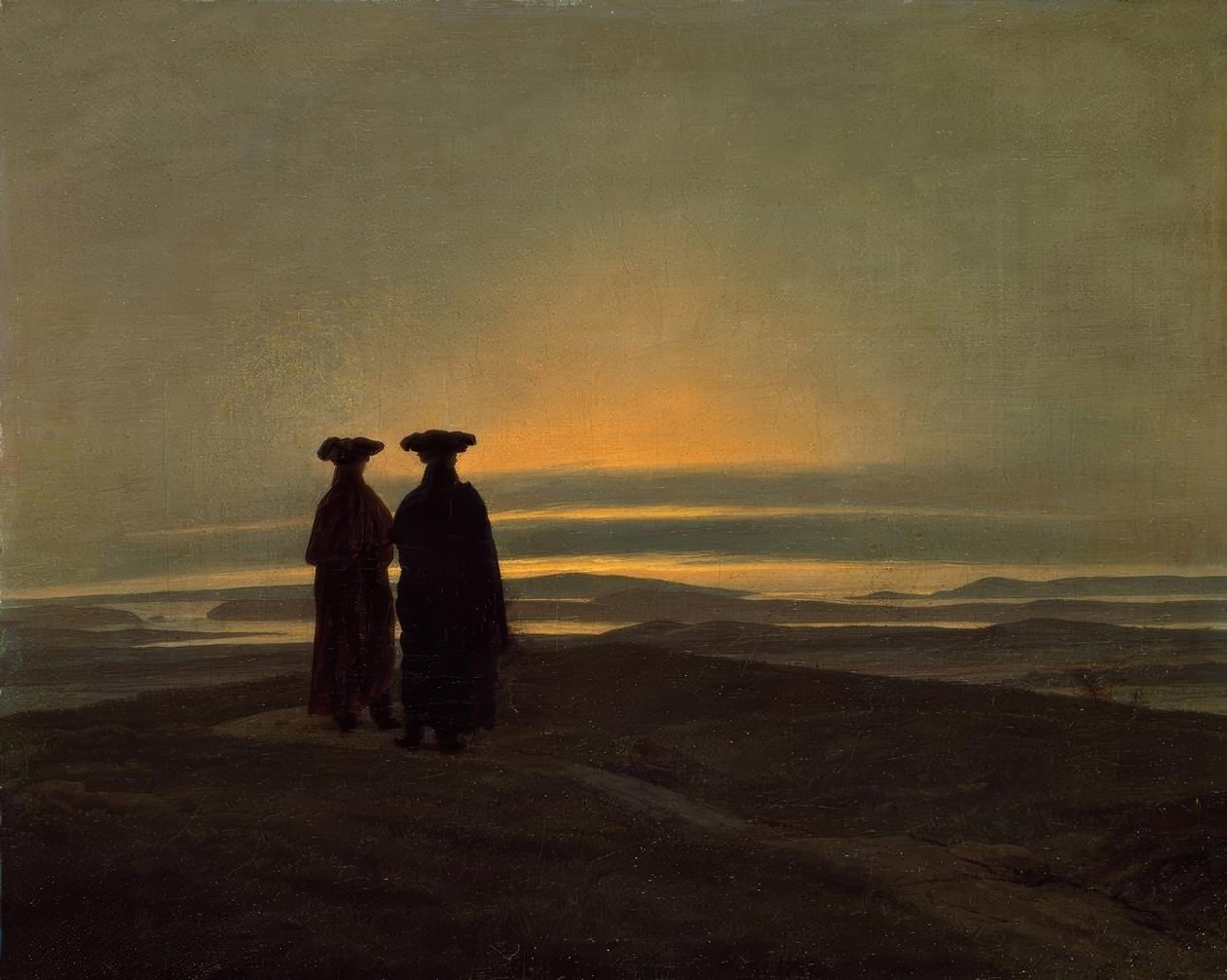 Paisaje vespertino con dos hombres de Caspar David Friedrich