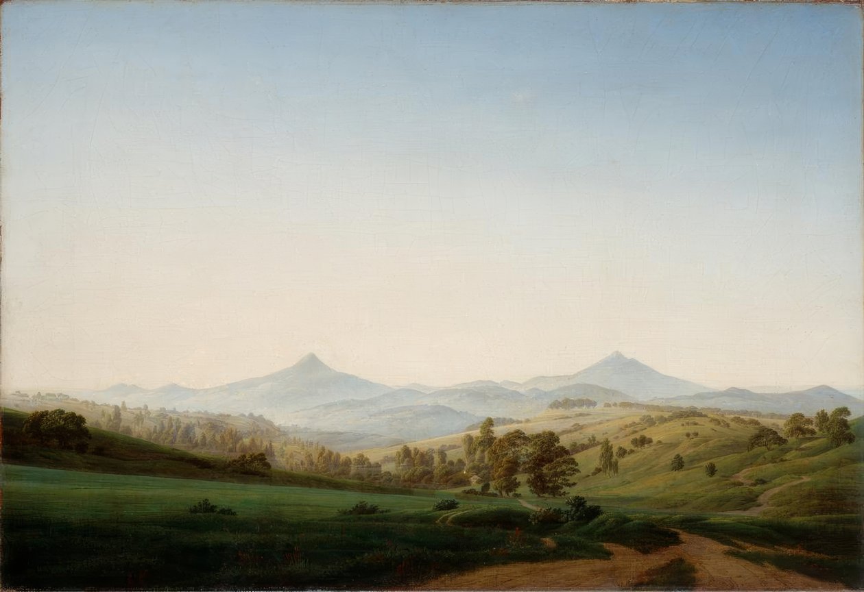 Paisaje bohemio con el Milleschauer de Caspar David Friedrich