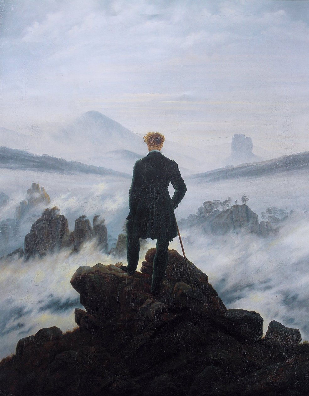 El caminante sobre el mar de niebla de Caspar David Friedrich