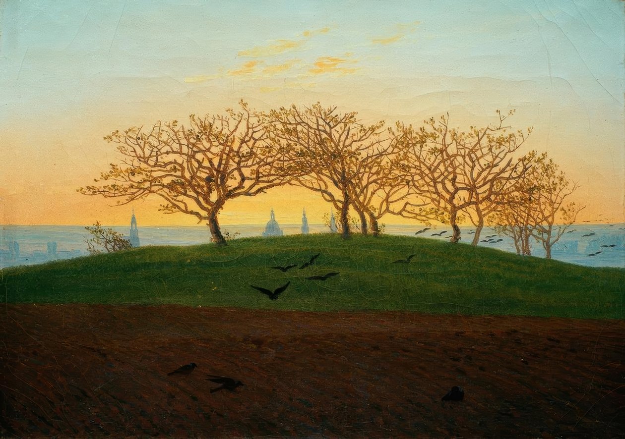 Colina con campo arado cerca de Dresde de Caspar David Friedrich