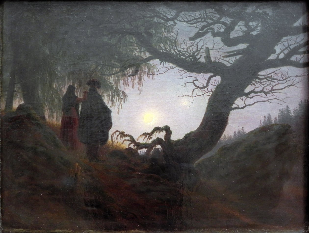 Hombre y mujer contemplando la luna de Caspar David Friedrich