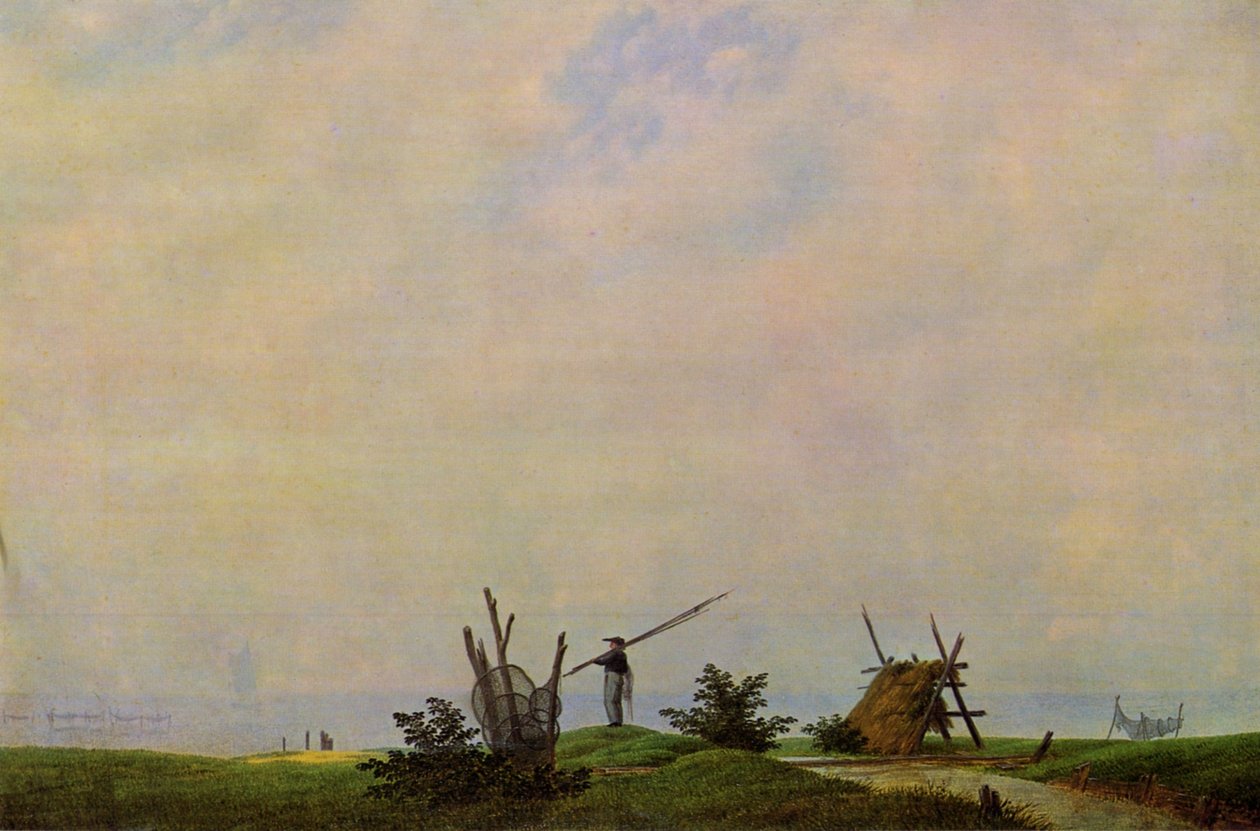 Playa con pescador de Caspar David Friedrich