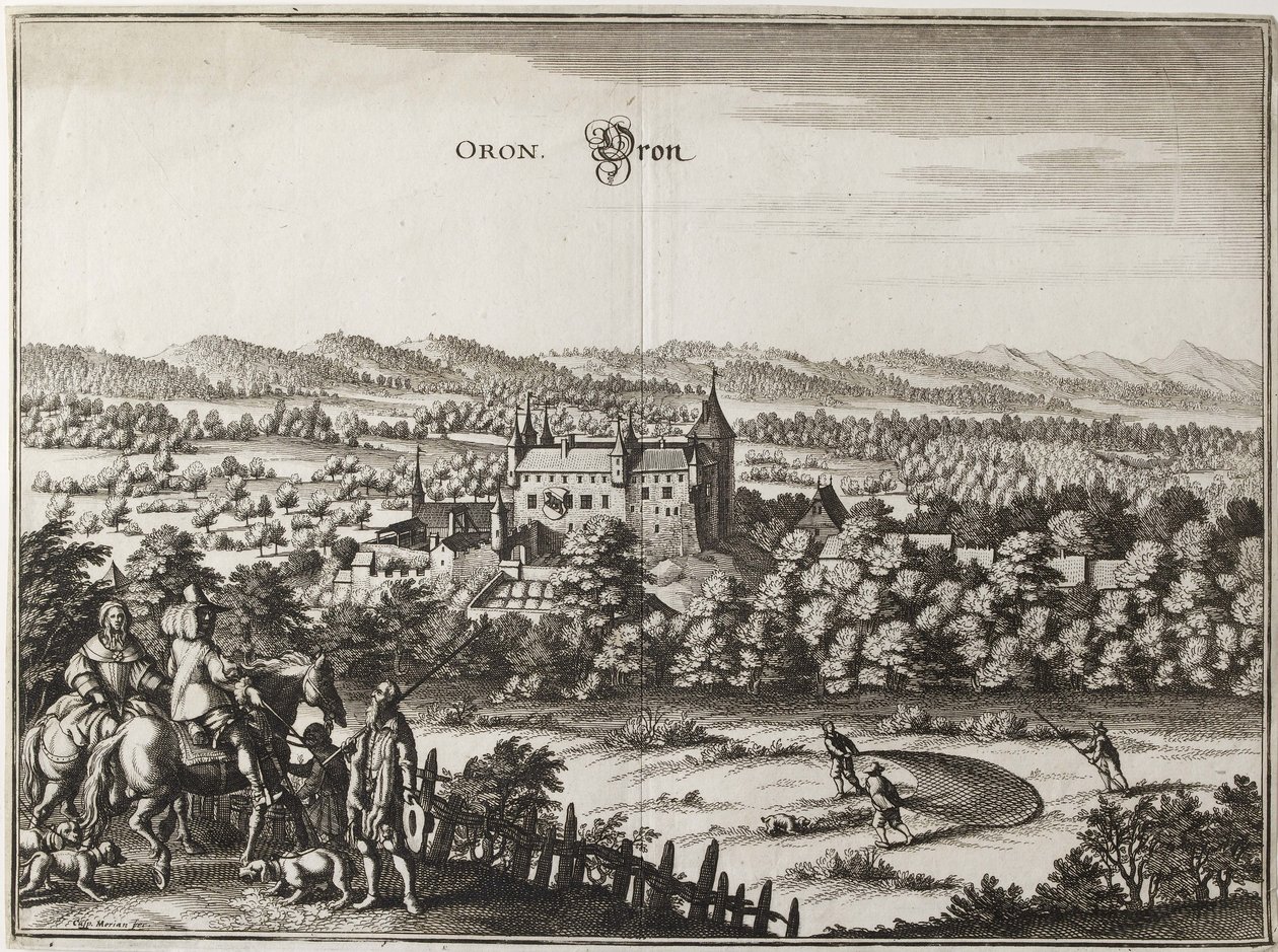 Vista del Castillo de Oron, Suiza, 1653 de Caspar Merian