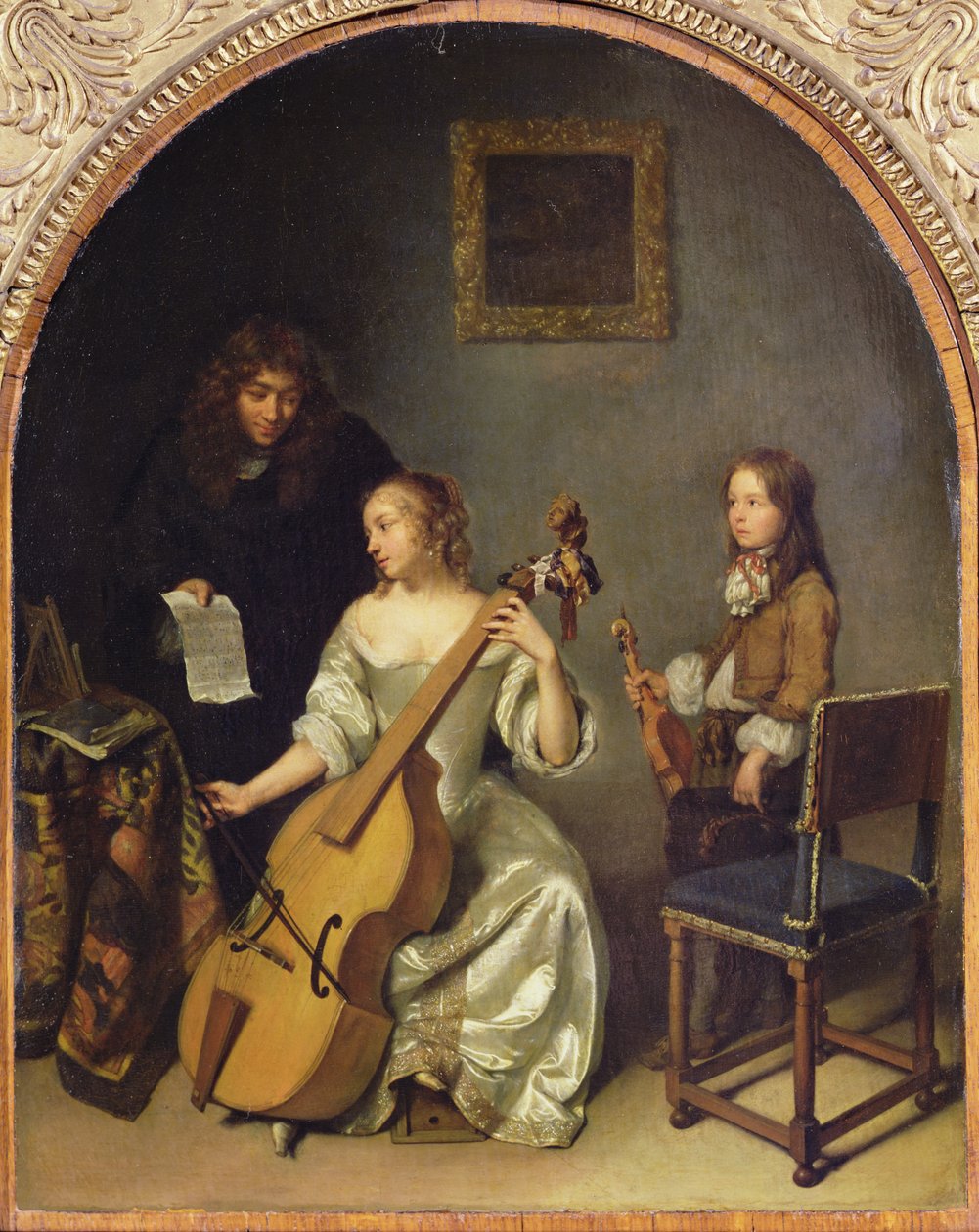 La lección de violón bajo de Caspar Netscher