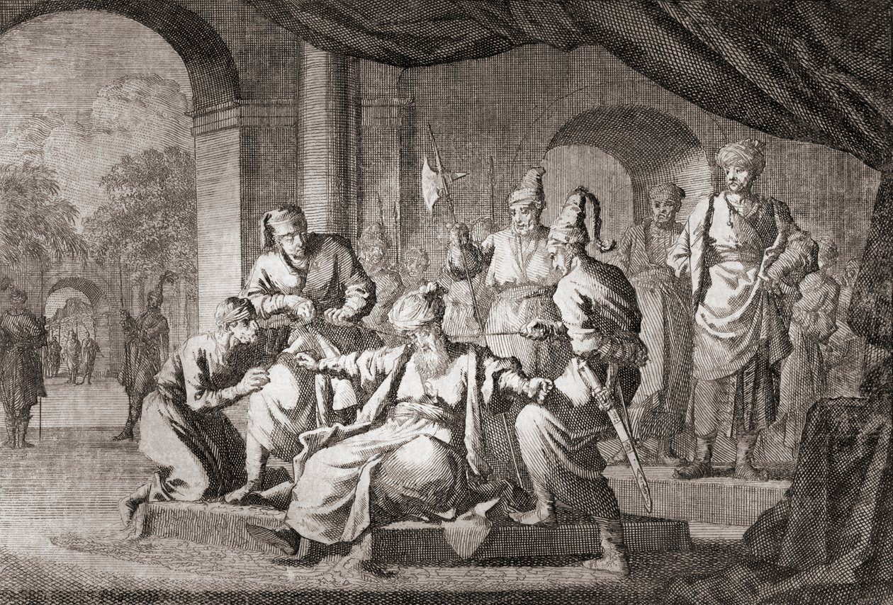 Noble estrangulado con un cordón de seda. Imperio Otomano (impresión) de Caspar (after) Luyken
