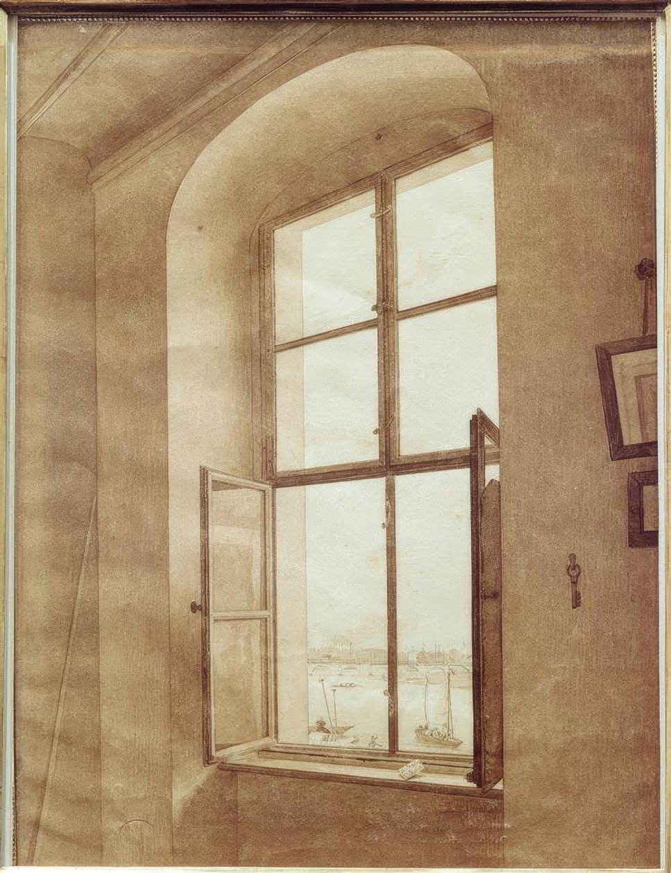 Vista desde el taller del artista (ventana izquierda) de Caspar David Friedrich