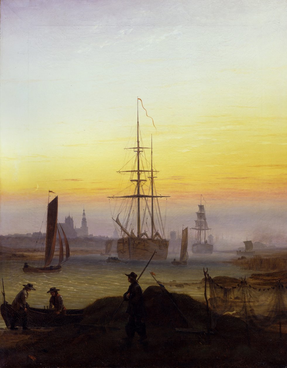 En el puerto de Greifswald de Caspar David Friedrich