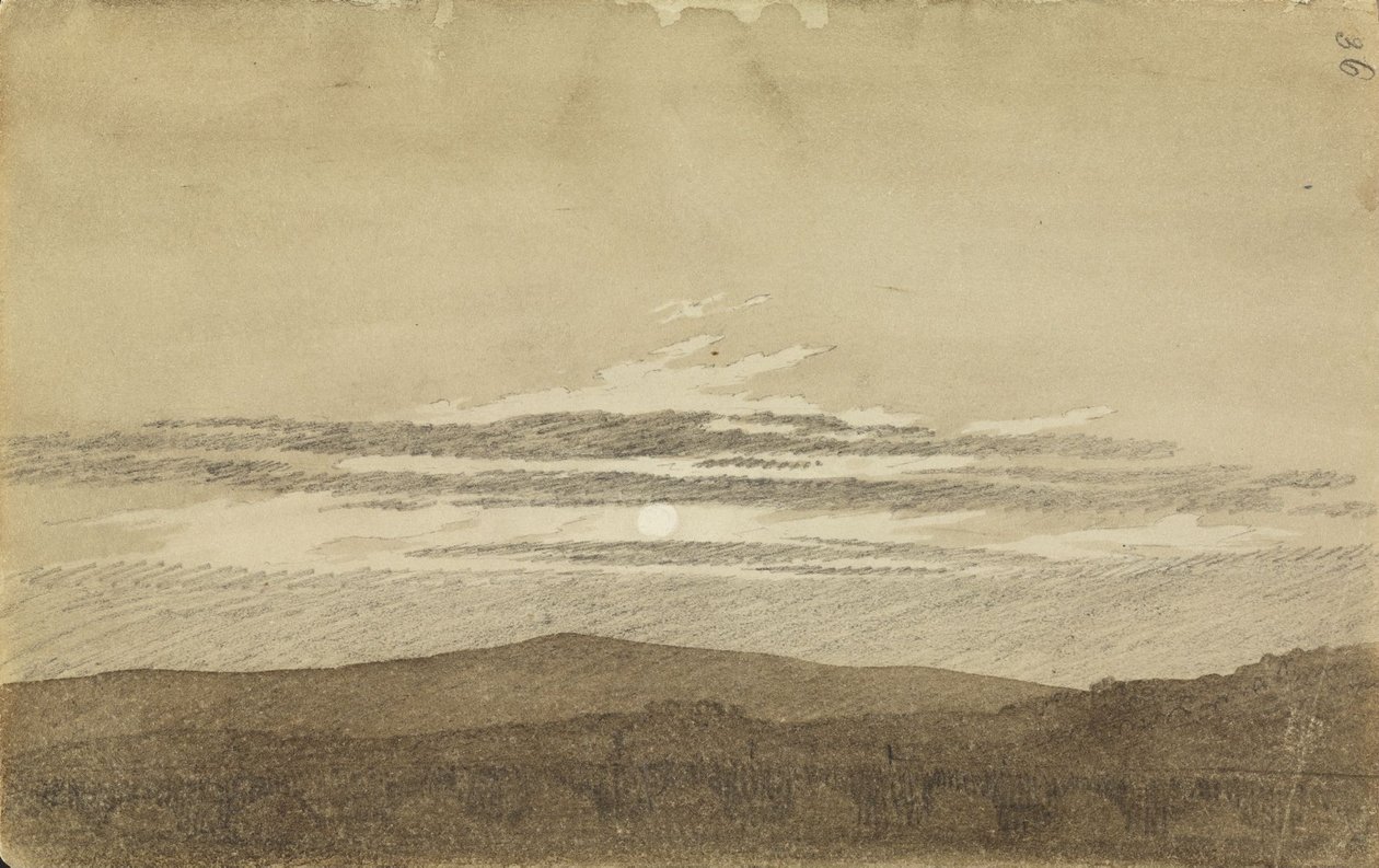 Paisaje montañoso al atardecer de Caspar David Friedrich