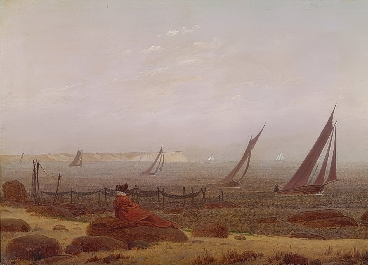 Mujer junto al mar. Alrededor de 1818 de Caspar David Friedrich