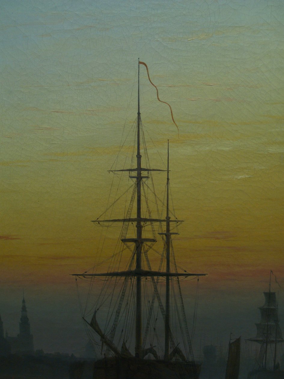Alemán: Der Greifswalder Hafen El puerto de Greifswald
 detalle Título alternativo: Barcos en el puerto de Greifswald detalle de Caspar David Friedrich