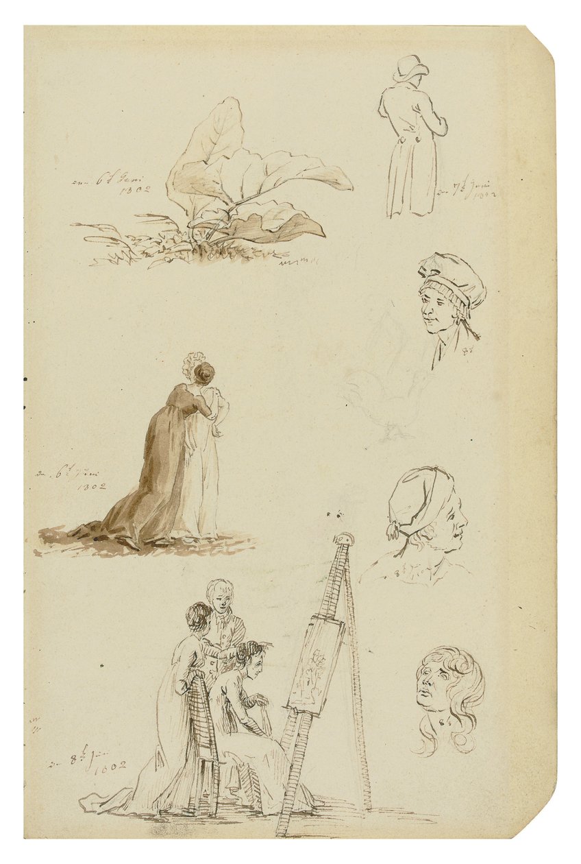 Alemán: Estudio de cabezas, figuras y follaje de Caspar David Friedrich