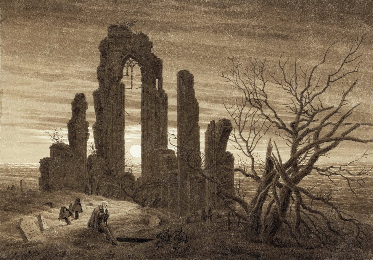Invierno, Noche, vejez y muerte (extracto del ciclo de las horas del día y las edades del hombre) - Obra de Caspar David Friedrich (1774-1840), sepia sobre papel (19,2x27,5 cm) de Caspar David Friedrich