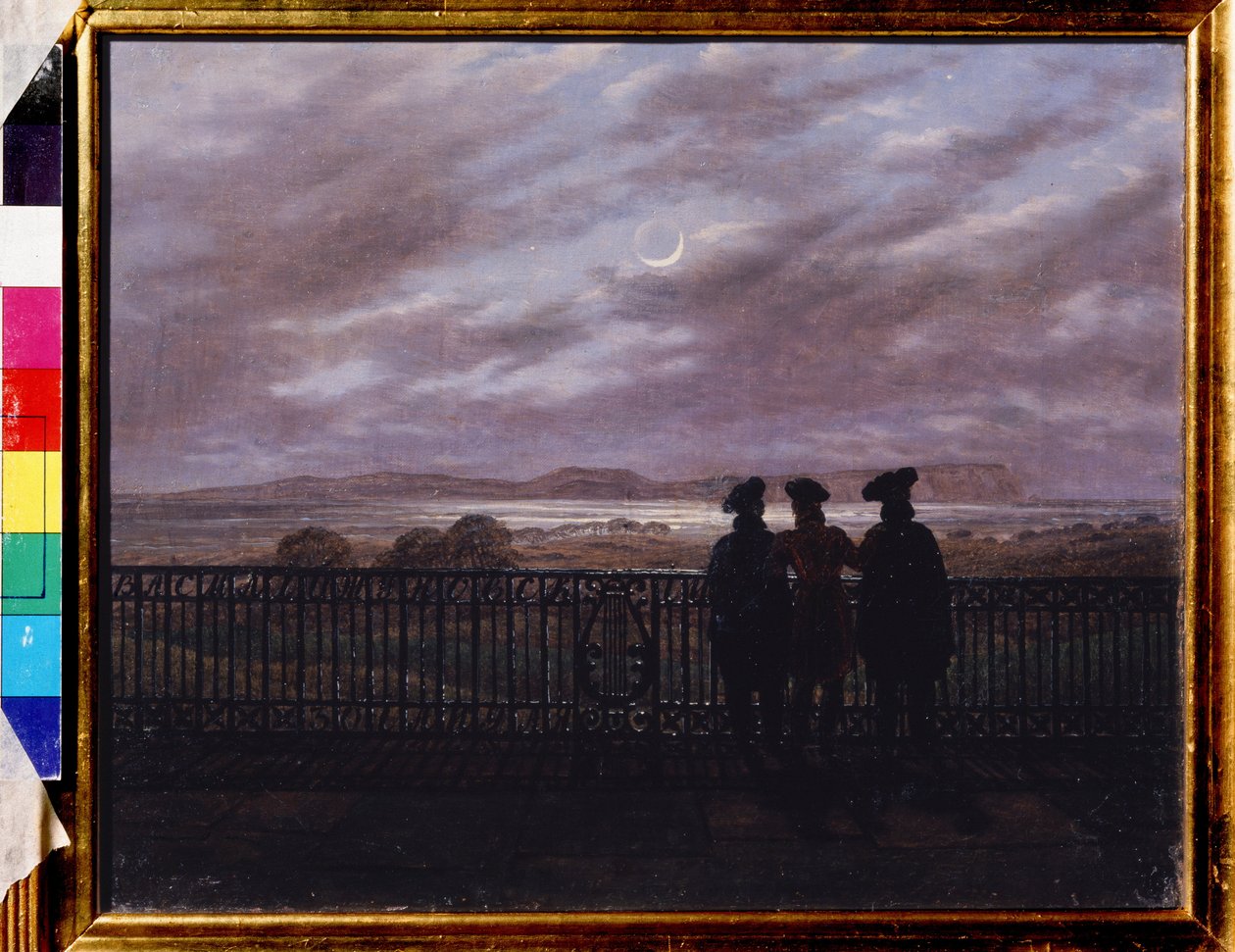 ""Les poetes russes Vassili Joukovski (Zhukovsky) (1783-1852), Ivan Tourgueniev (Tourgueneff) (1818-1883) et Alexandre Ivan Tourgueniev (vers 1784-1846)) (Los poetas V.A. Zhukovsky, Ivan Sergeyevich Turgenev y Aleksandr Ivanovich Turgenev ) Pintura de Cas de Caspar David Friedrich