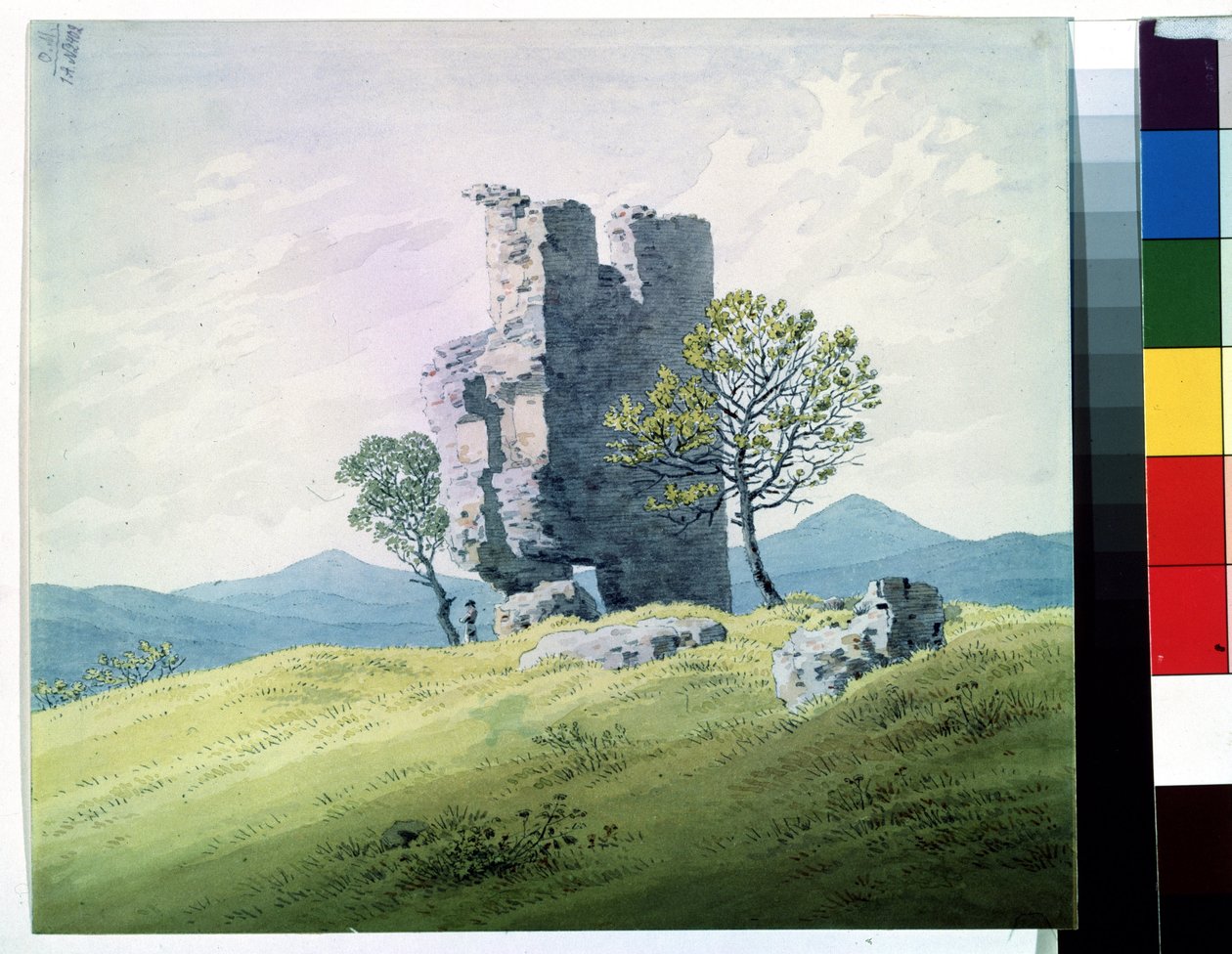 ""Las ruinas del castillo de Teplice en la República Checa"" (El castillo en Teplitz) Acuarela de Caspar David Friedrich (1774-1840) Museo Pushkin del siglo XIX, Moscú de Caspar David Friedrich