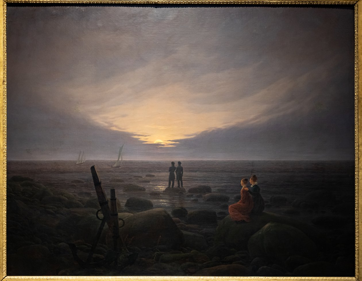 Luna creciente sobre el mar (óleo sobre lienzo) de Caspar David Friedrich