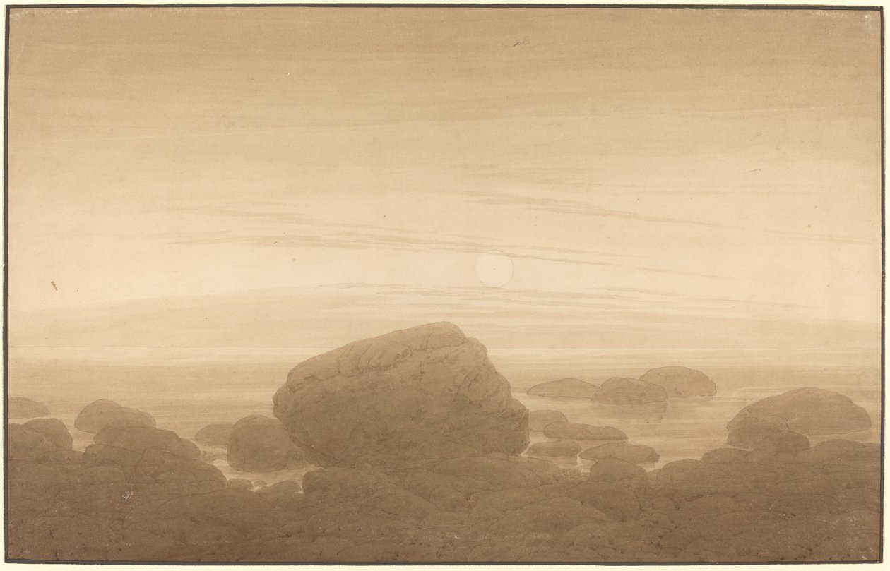 Salida de la luna en una orilla vacía de Caspar David Friedrich