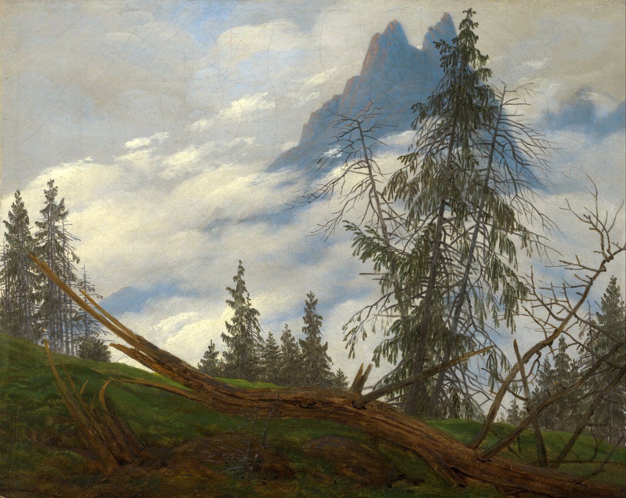 Cima de una montaña con nubes que se desplazan de Caspar David Friedrich