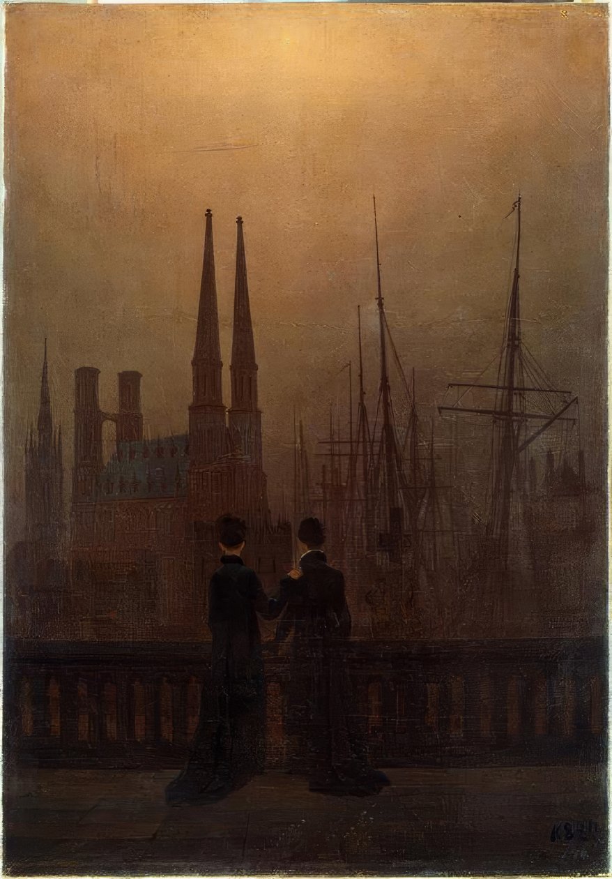 Puerto nocturno de Caspar David Friedrich