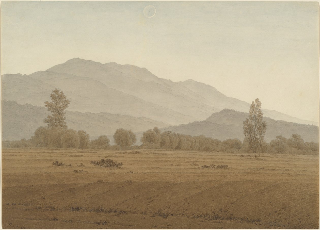 Luna nueva sobre las montañas Riesengebirge de Caspar David Friedrich