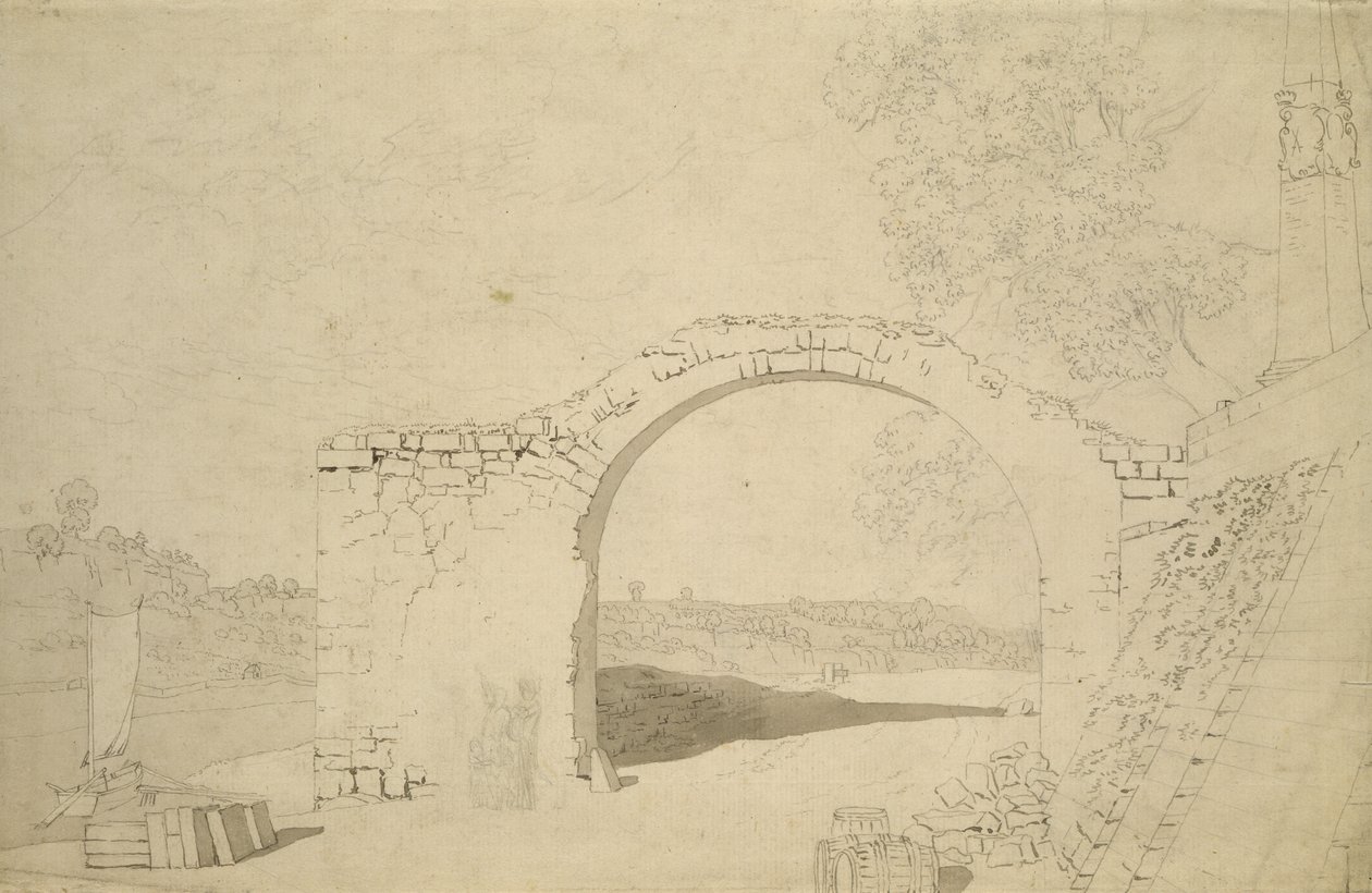 Paisaje Fluvial con un Arco (inacabado) de Caspar David Friedrich