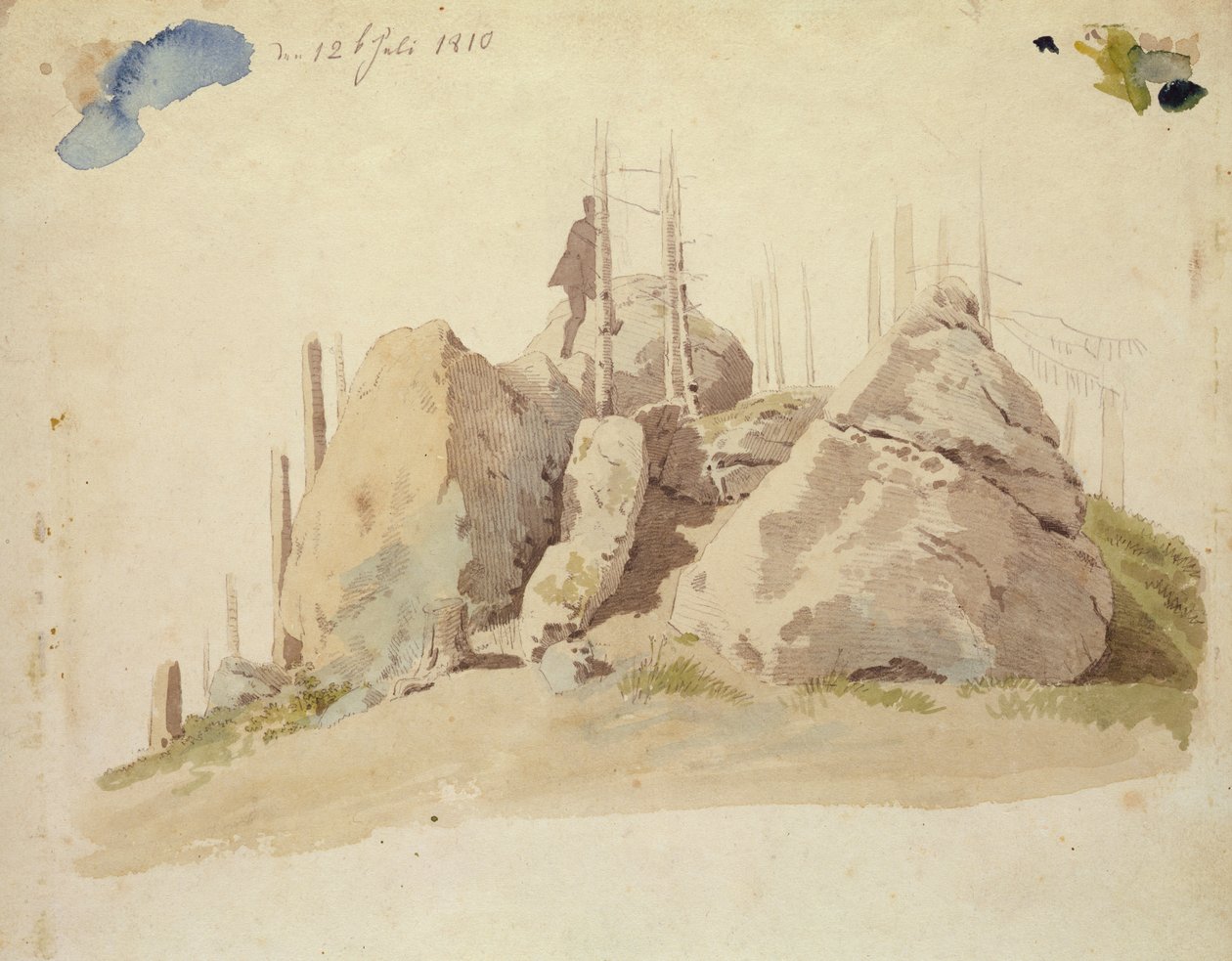 Roca y Árbol: estudio inacabado, 12 de julio de 1810 de Caspar David Friedrich