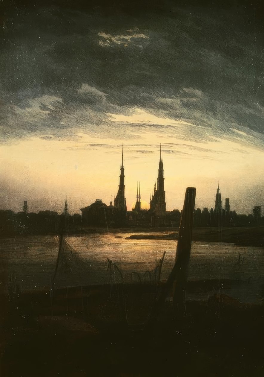 Ciudad al amanecer de Caspar David Friedrich