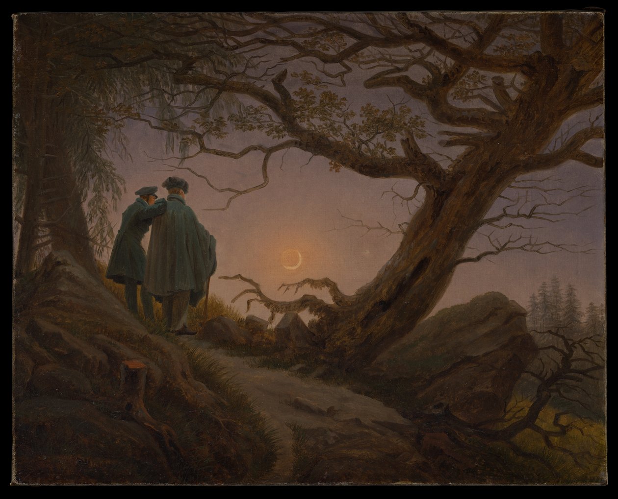 Dos hombres contemplando la luna de Caspar David Friedrich